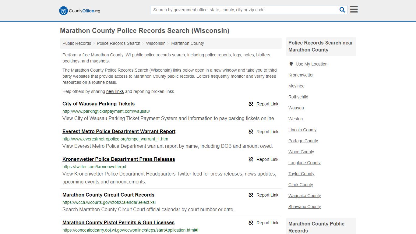 Marathon County Police Records Search (Wisconsin) - County Office