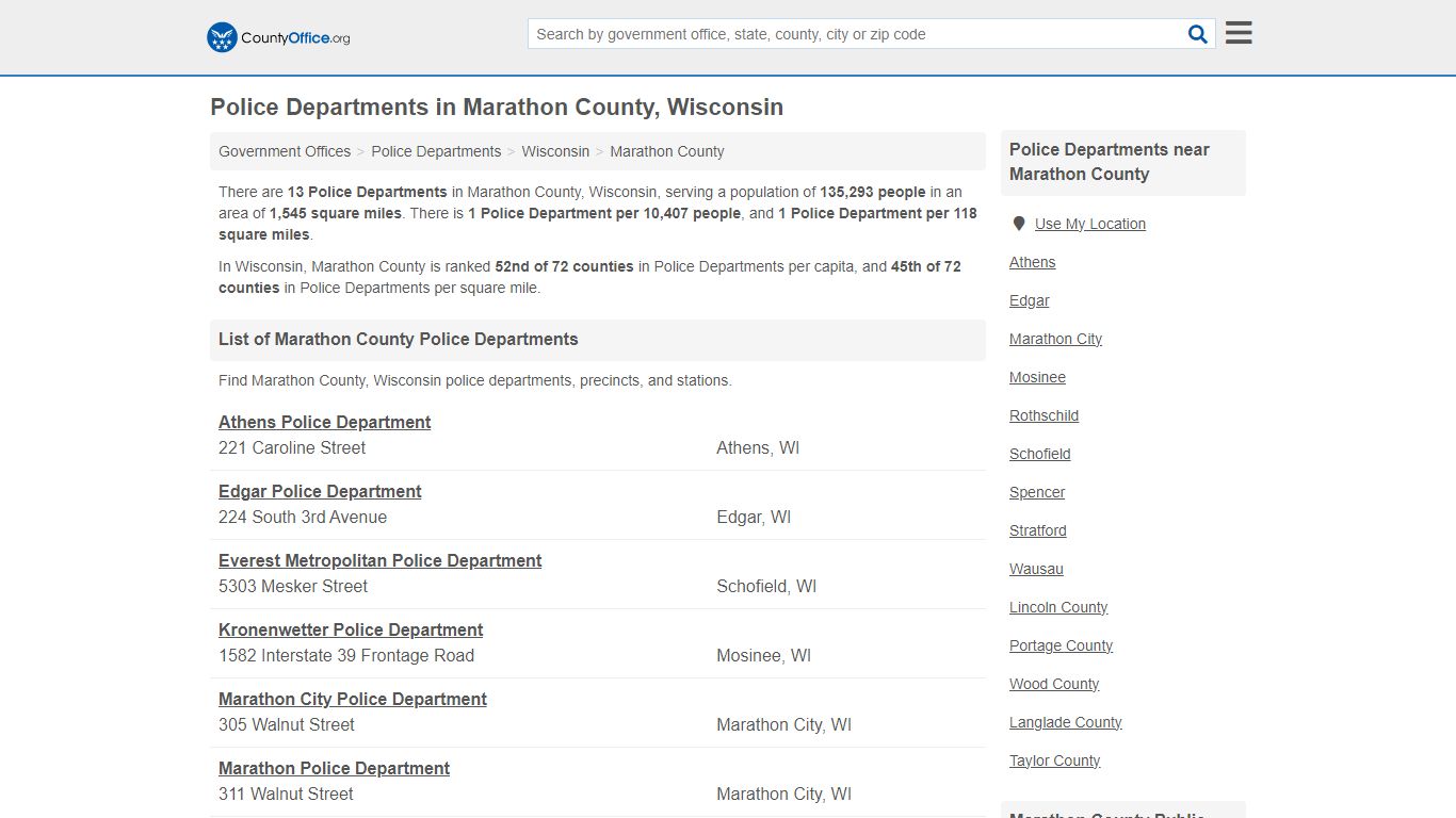 Police Departments - Marathon County, WI (Arrest Records & Police Logs)